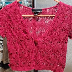 Isabella Rodriguez Women's Pink Crochet Short-Sleeve Cardigan